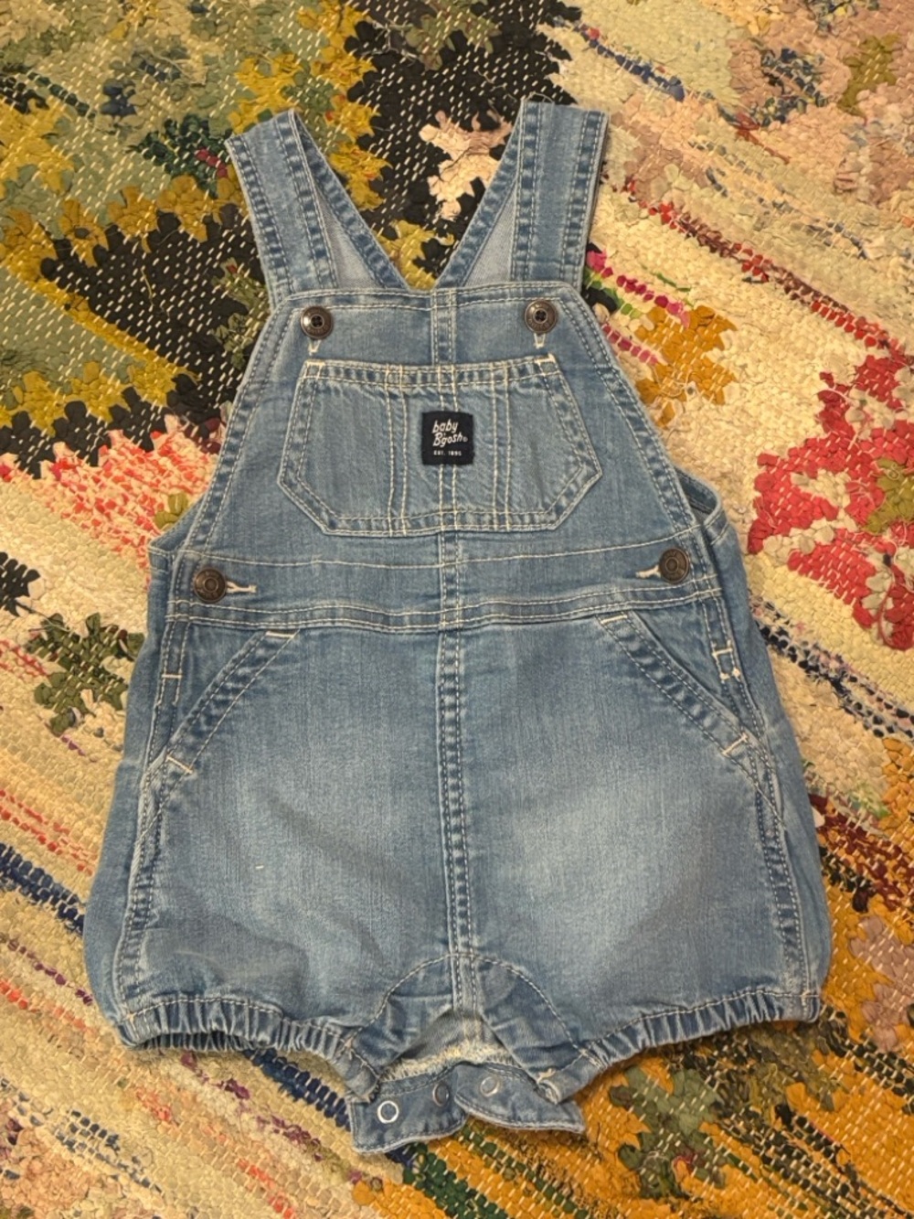 Baby 6 mo Oshkosh B’Gosh Blue Denim Shortall Overalls for Kids EUC